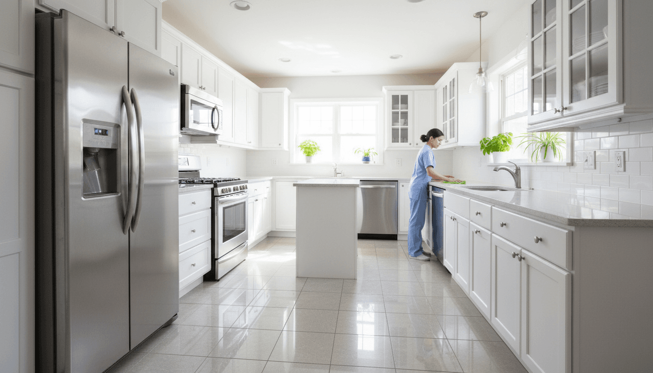 Spotless residential kitchen after deep cleaning
