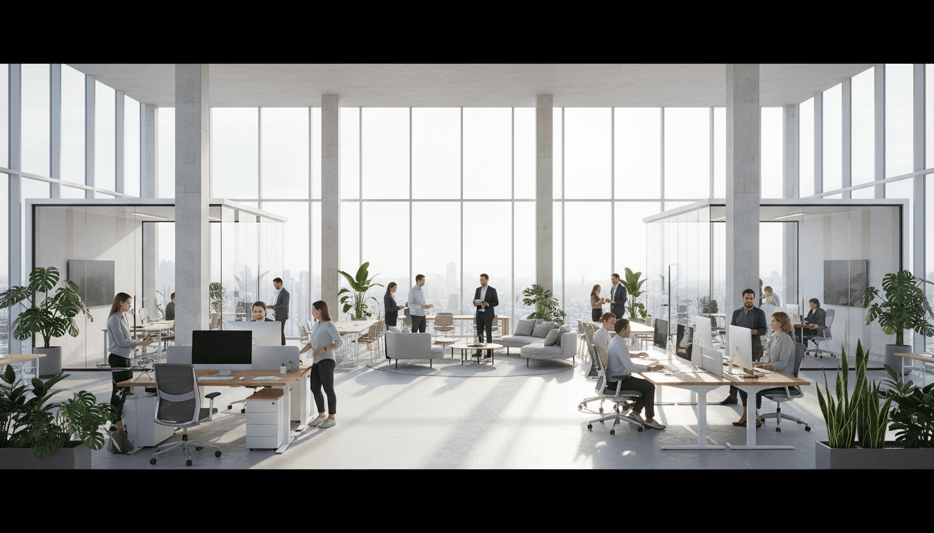 Clean corporate office with organized desks and polished floors